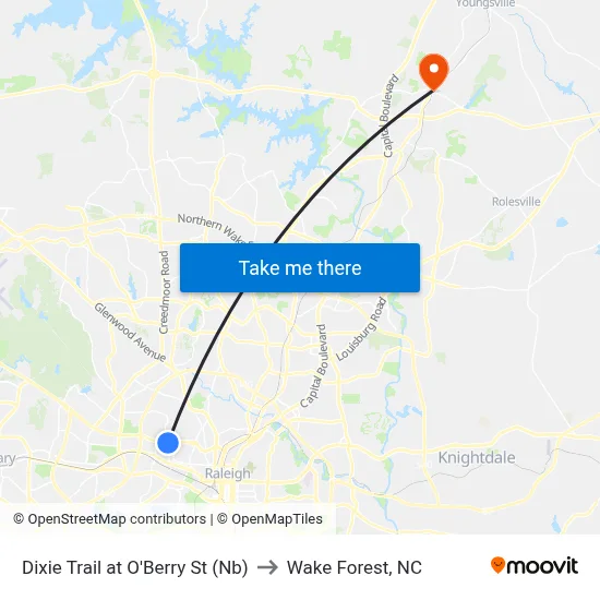 Dixie Trail at O'Berry St (Nb) to Wake Forest, NC map