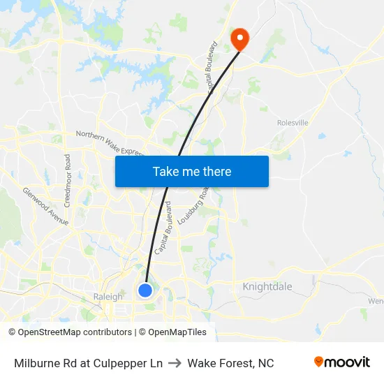 Milburne Rd at Culpepper Ln to Wake Forest, NC map