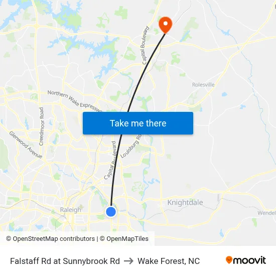Falstaff Rd at Sunnybrook Rd to Wake Forest, NC map