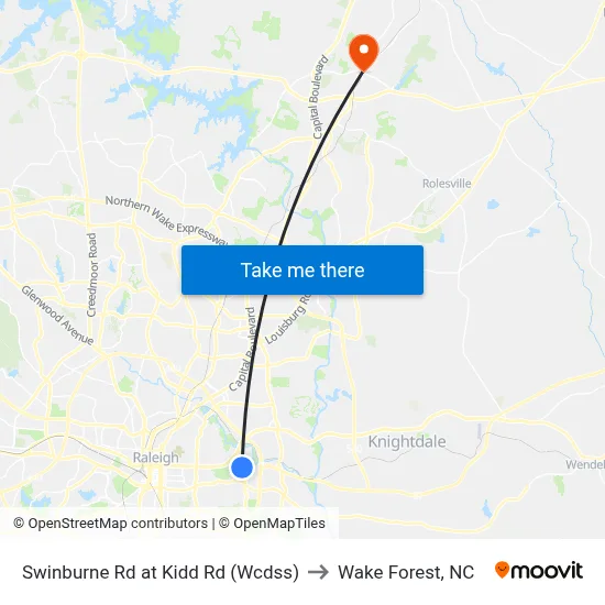 Swinburne Rd at Kidd Rd (Wcdss) to Wake Forest, NC map