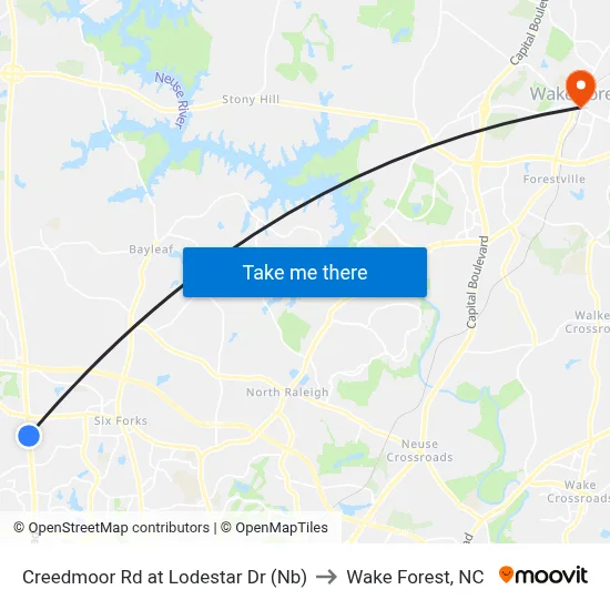 Creedmoor Rd at Lodestar Dr (Nb) to Wake Forest, NC map