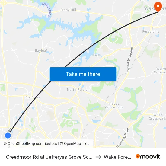 Creedmoor Rd at Jefferyss Grove School Rd (Sb) to Wake Forest, NC map