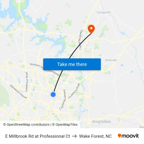 E Millbrook Rd at Professional Ct to Wake Forest, NC map