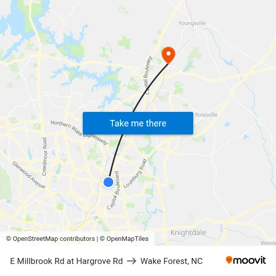 E Millbrook Rd at Hargrove Rd to Wake Forest, NC map