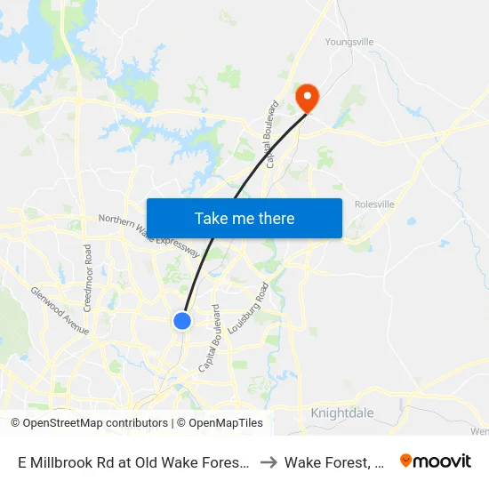 E Millbrook Rd at Old Wake Forest R to Wake Forest, NC map