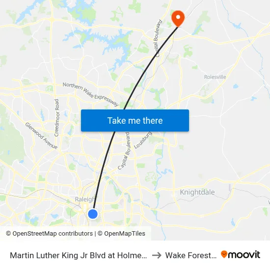 Martin Luther King Jr Blvd at Holmes St (Eb) to Wake Forest, NC map
