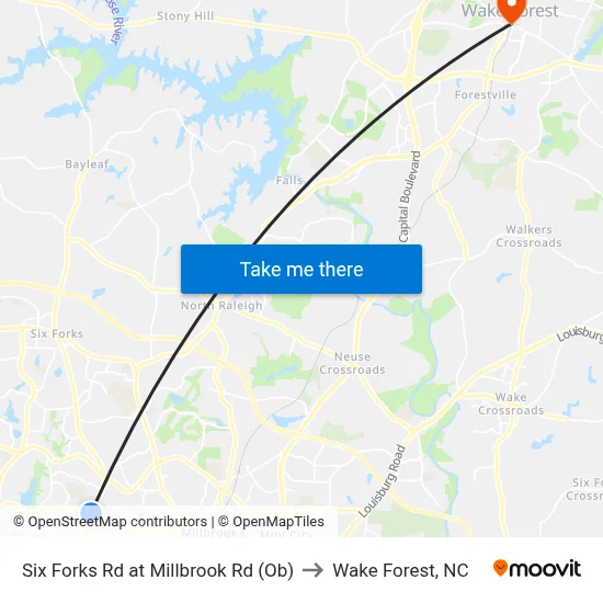 Six Forks Rd at Millbrook Rd (Ob) to Wake Forest, NC map