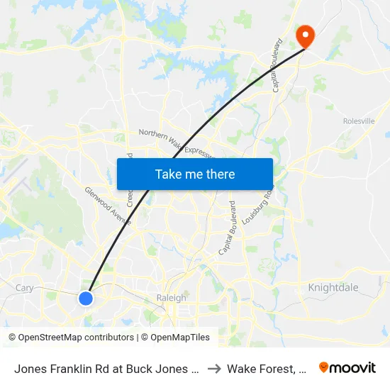 Jones Franklin Rd at Buck Jones Rd to Wake Forest, NC map