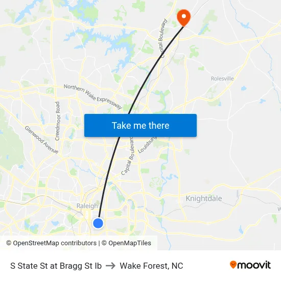 S State St at Bragg St Ib to Wake Forest, NC map