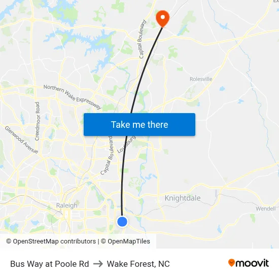 Bus Way at Poole Rd to Wake Forest, NC map