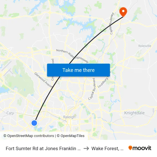 Fort Sumter Rd at Jones Franklin Rd to Wake Forest, NC map