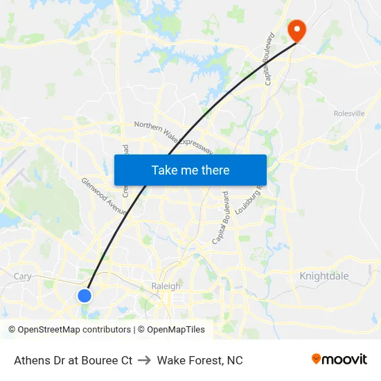 Athens Dr at Bouree Ct to Wake Forest, NC map