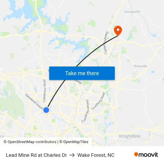 Lead Mine Rd at Charles Dr to Wake Forest, NC map