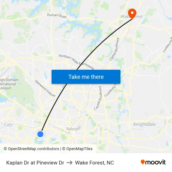 Kaplan Dr at Pineview Dr to Wake Forest, NC map
