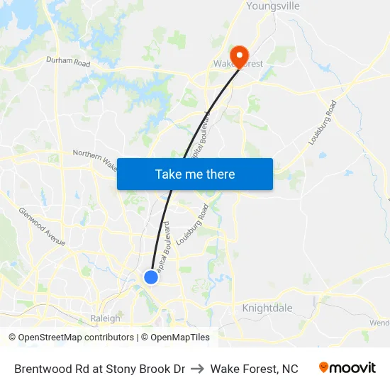 Brentwood Rd at Stony Brook Dr to Wake Forest, NC map