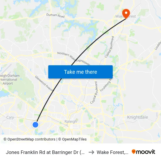 Jones Franklin Rd at Barringer Dr (North) to Wake Forest, NC map