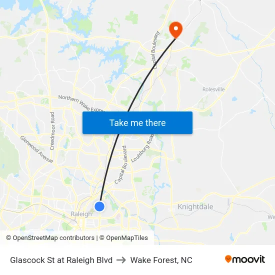 Glascock St at Raleigh Blvd to Wake Forest, NC map