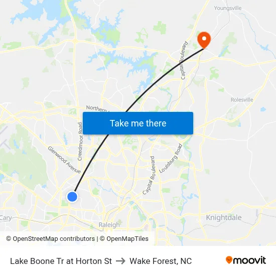 Lake Boone Tr at Horton St to Wake Forest, NC map