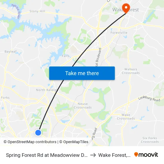 Spring Forest Rd at Meadowview Dr (Eb) to Wake Forest, NC map