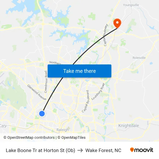 Lake Boone Tr at Horton St (Ob) to Wake Forest, NC map