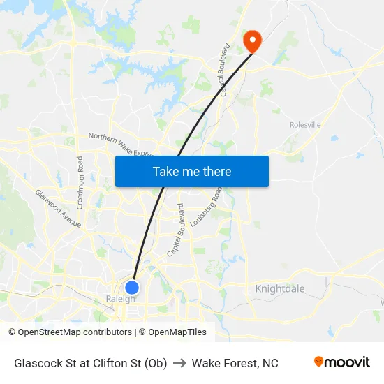 Glascock St at Clifton St (Ob) to Wake Forest, NC map
