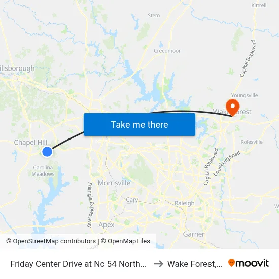 Friday Center Drive at Nc 54 Northbound to Wake Forest, NC map