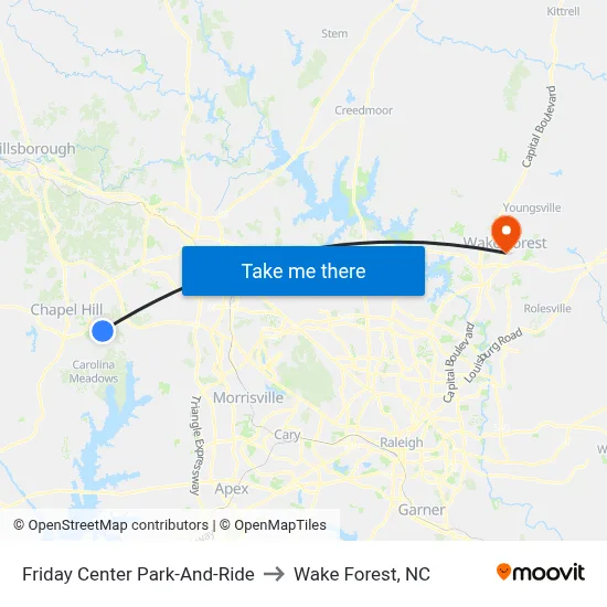 Friday Center Park-And-Ride to Wake Forest, NC map