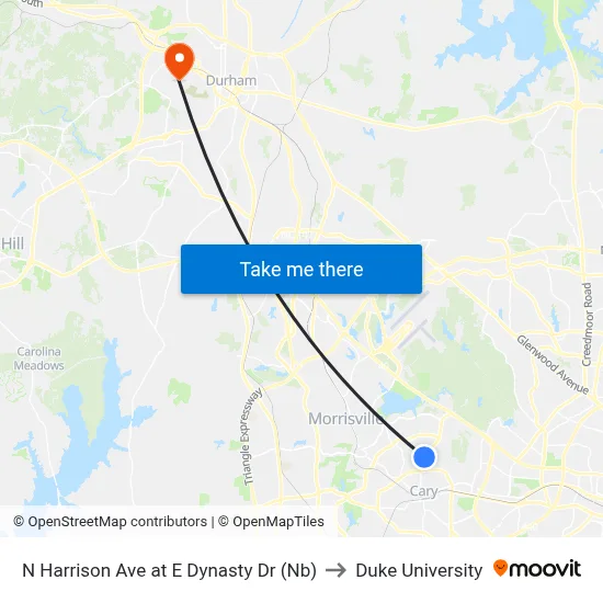 N Harrison Ave at E Dynasty Dr (Nb) to Duke University map