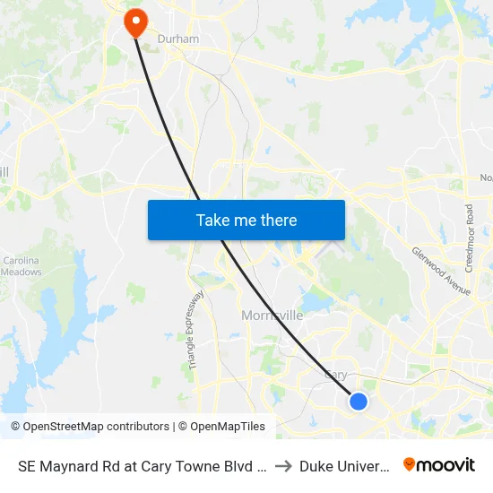 SE Maynard Rd at Cary Towne Blvd (Nb) to Duke University map