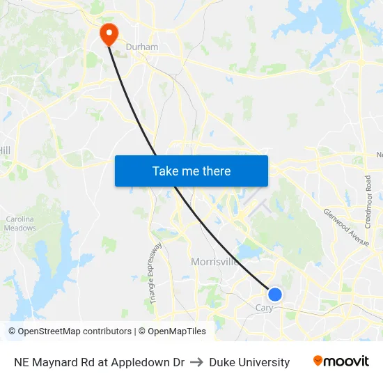 NE Maynard Rd at Appledown Dr to Duke University map