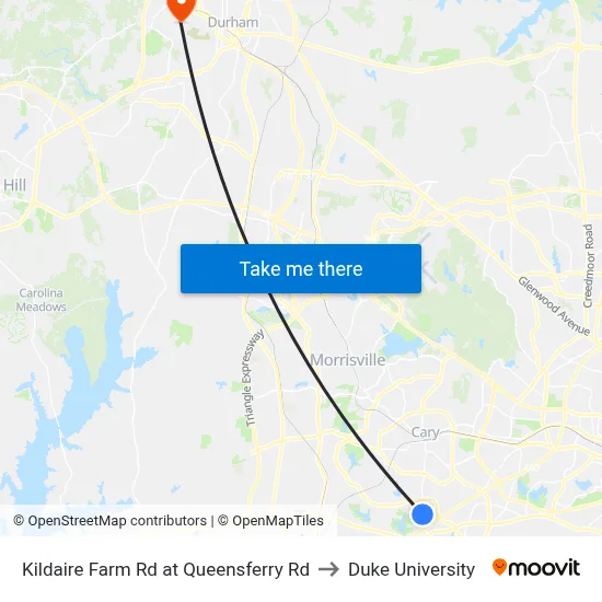 Kildaire Farm Rd at Queensferry Rd to Duke University map