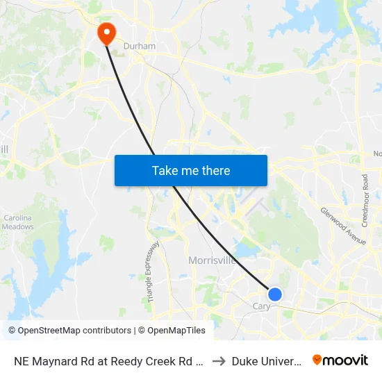 NE Maynard Rd at Reedy Creek Rd (Wb) to Duke University map