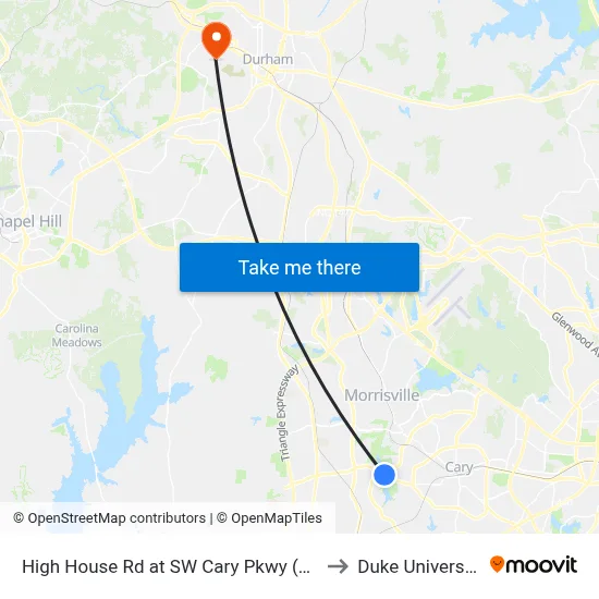 High House Rd at SW Cary Pkwy (Eb) to Duke University map