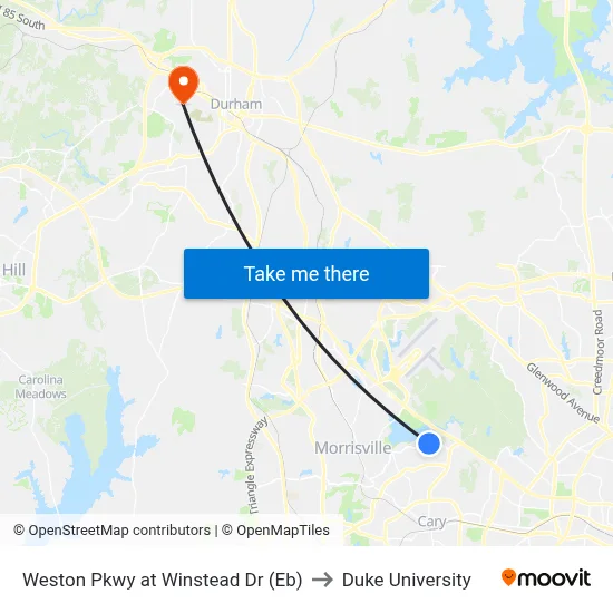 Weston Pkwy at Winstead Dr (Eb) to Duke University map