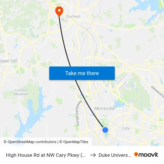 High House Rd at NW Cary Pkwy (Wb) to Duke University map