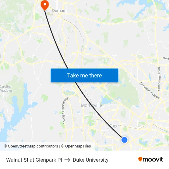Walnut St at Glenpark Pl to Duke University map