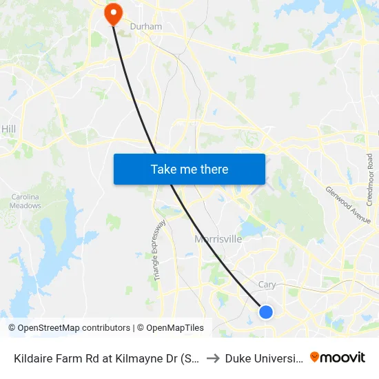 Kildaire Farm Rd at Kilmayne Dr (Sb) to Duke University map