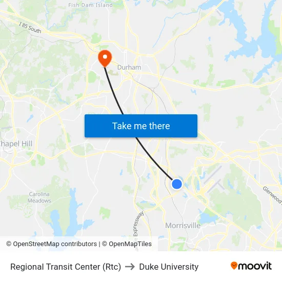 Regional Transit Center (Rtc) to Duke University map