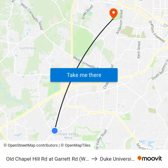 Old Chapel Hill Rd at Garrett Rd (Wb) to Duke University map