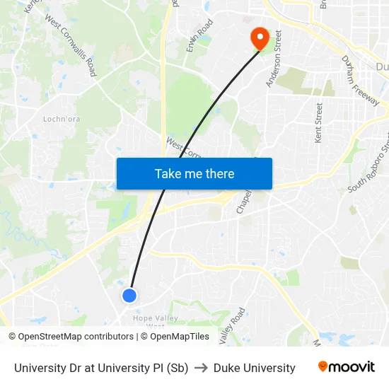 University Dr at University Pl (Sb) to Duke University map