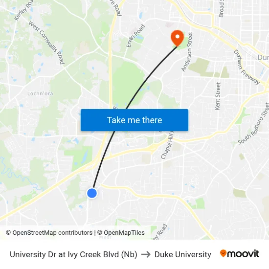 University Dr at Ivy Creek Blvd (Nb) to Duke University map