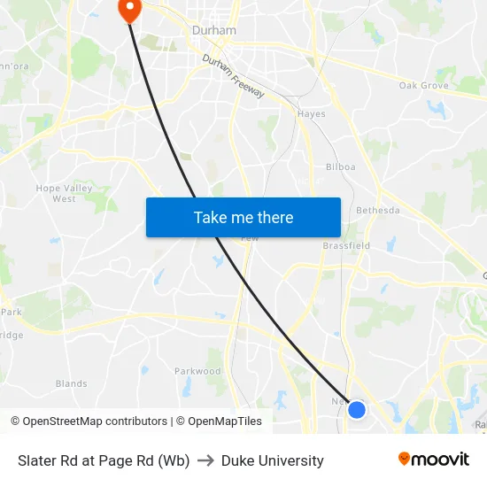 Slater Rd at Page Rd (Wb) to Duke University map