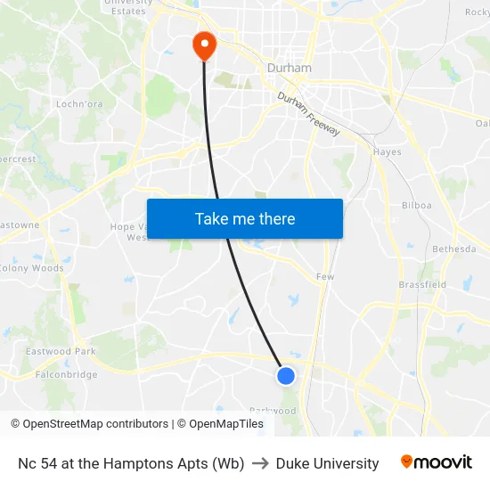 Nc 54 at the Hamptons Apts (Wb) to Duke University map