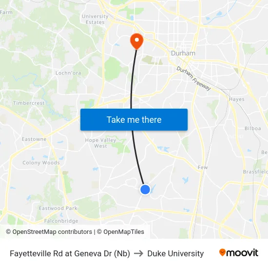 Fayetteville Rd at Geneva Dr (Nb) to Duke University map