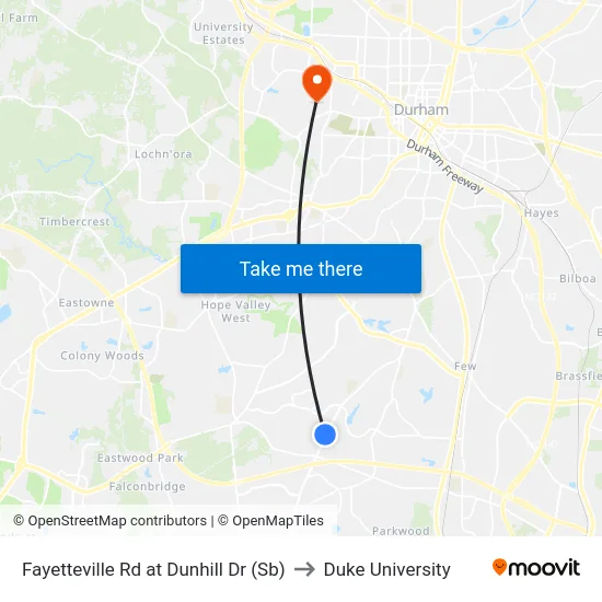 Fayetteville Rd at Dunhill Dr (Sb) to Duke University map