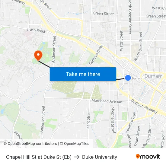 Chapel Hill St at Duke St (Eb) to Duke University map