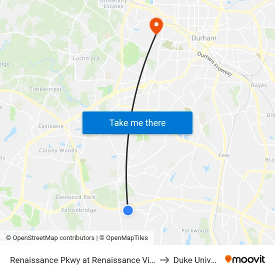 Renaissance Pkwy at Renaissance Village (Wb) to Duke University map