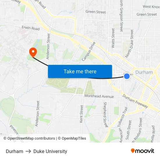 Durham to Duke University map