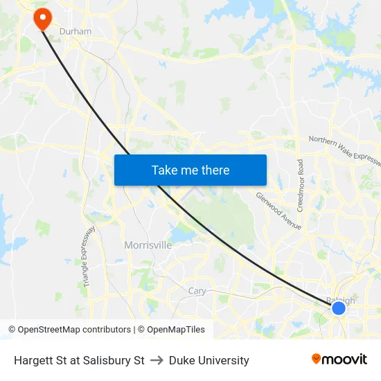 Hargett St at Salisbury St to Duke University map