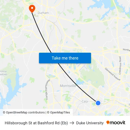 Hillsborough St at Bashford Rd (Eb) to Duke University map